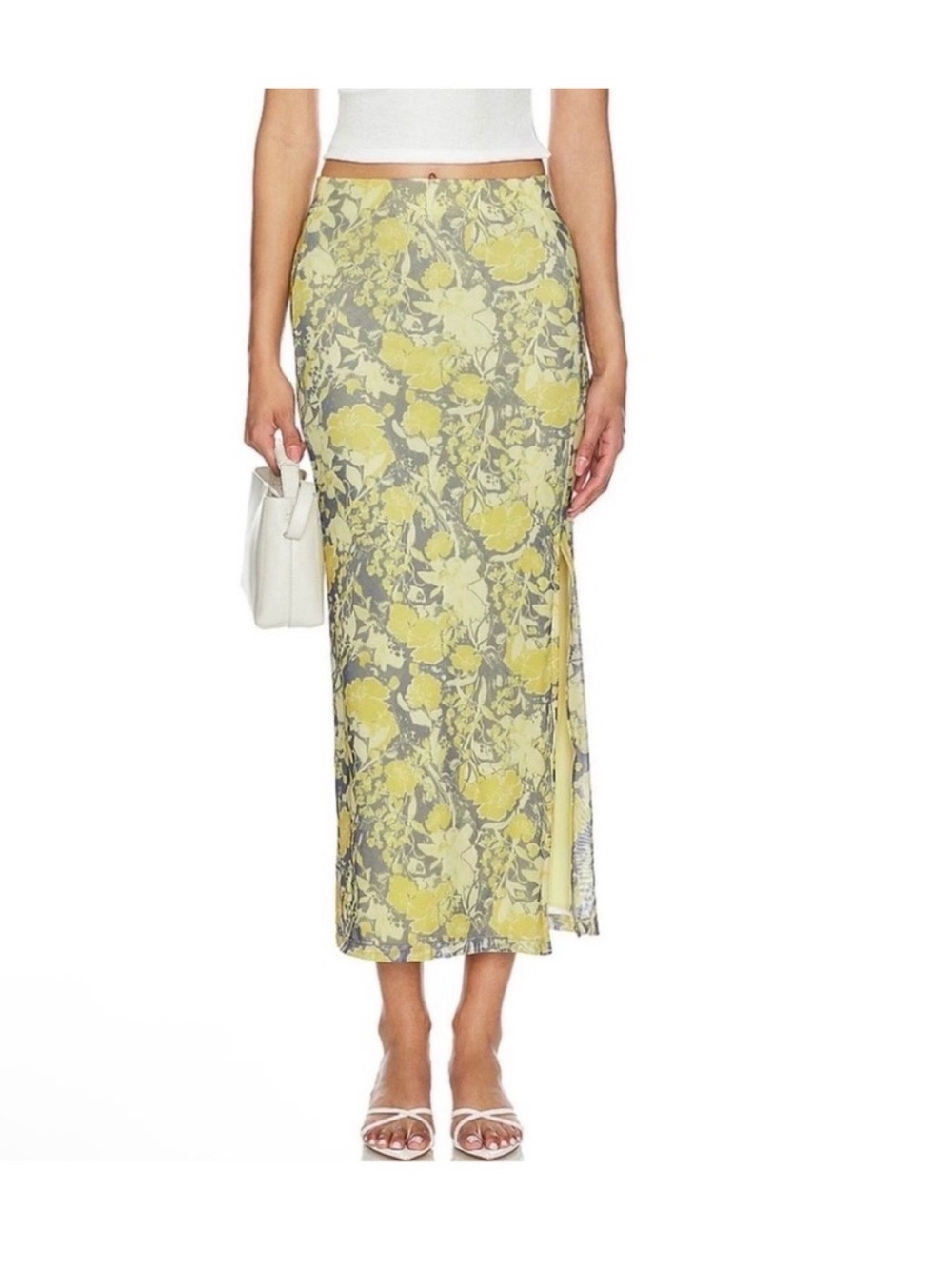 Free People Feminine Floral Print Rosalie Mesh Maxi Skirt
